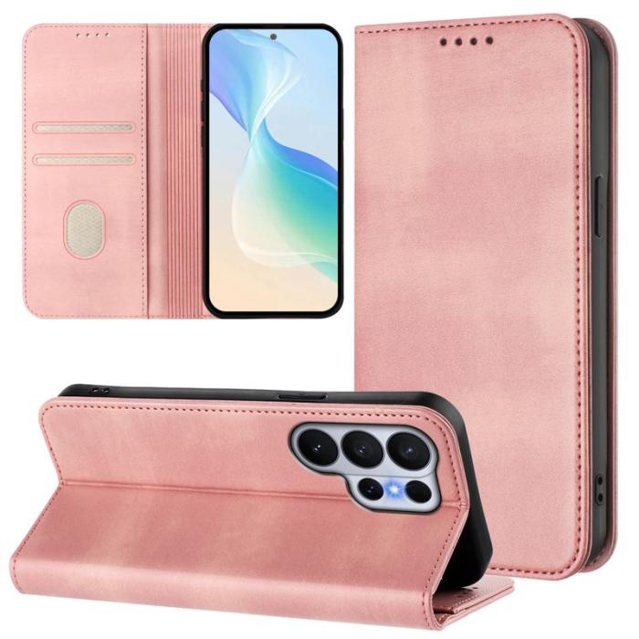 OEM - Samsung Galaxy S26 Ultra Fodral Äkta Läder RFID Skydd - Rosa