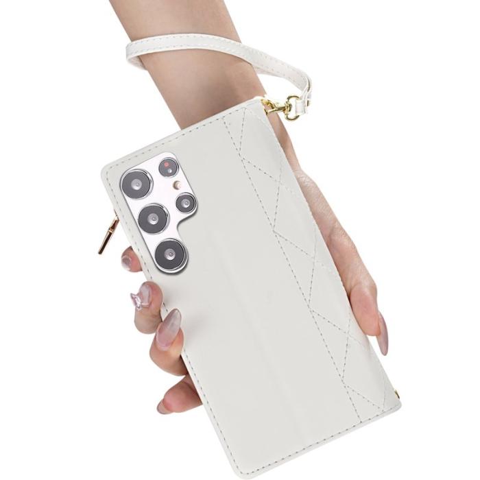 OEM - Samsung Galaxy S26 Ultra Fodral Äkta Läder Rhombus - Vit