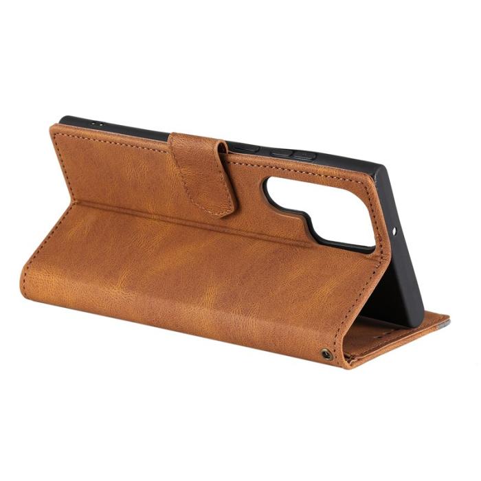 OEM - Samsung Galaxy S26 Ultra Fodral Äkta Läder Splicing - Brun