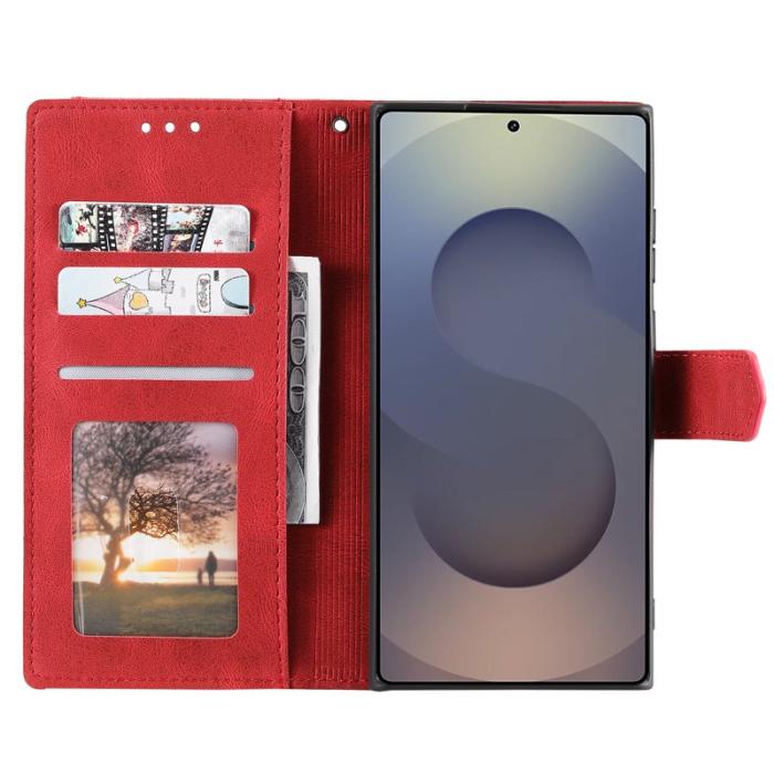OEM - Samsung Galaxy S26 Ultra Fodral Äkta Läder Splicing - Röd