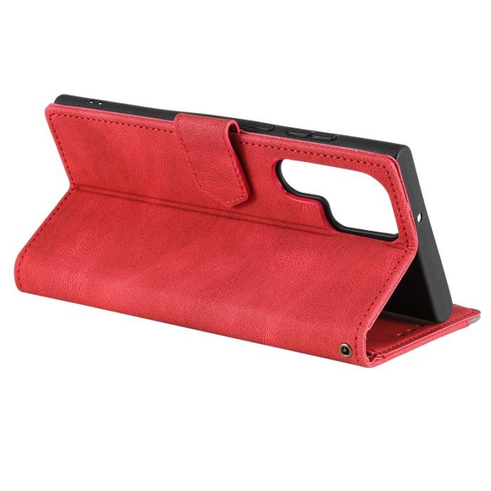 OEM - Samsung Galaxy S26 Ultra Fodral Äkta Läder Splicing - Röd