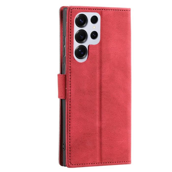 OEM - Samsung Galaxy S26 Ultra Fodral Äkta Läder Splicing - Röd