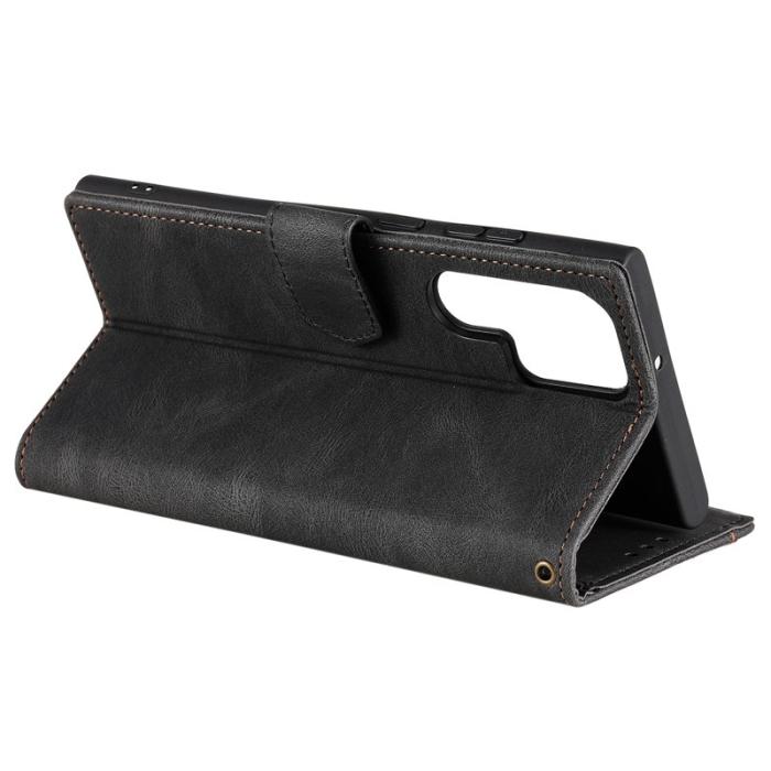 OEM - Samsung Galaxy S26 Ultra Fodral Äkta Läder Splicing - Svart