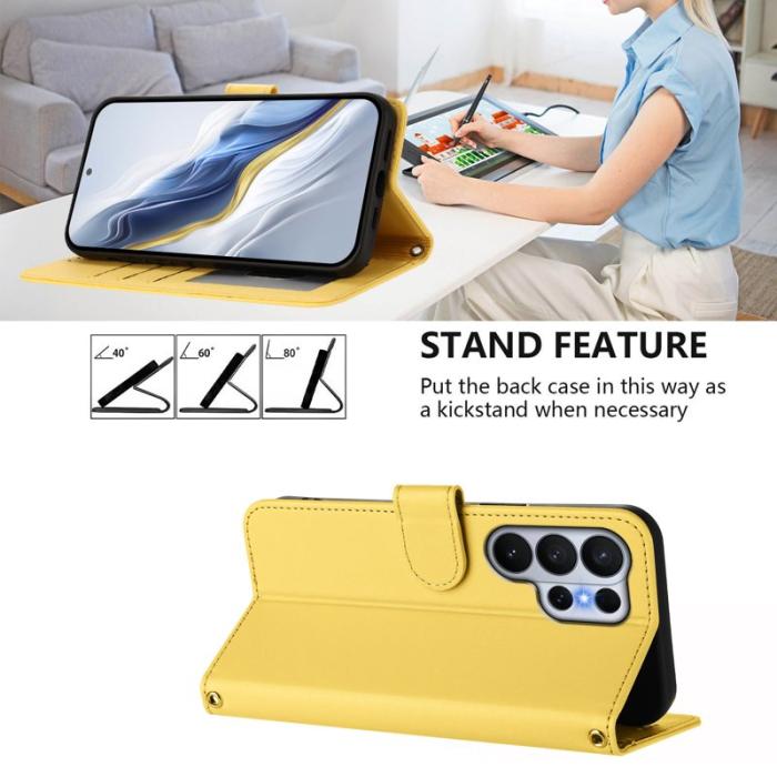 OEM - Samsung Galaxy S26 Ultra Fodral Äkta Läder Ställ - Gul