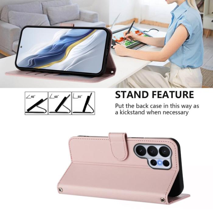 OEM - Samsung Galaxy S26 Ultra Fodral Äkta Läder Ställ - Rosa