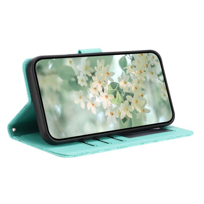 OEM - Samsung Galaxy S26 Ultra Fodral Blommönster Äkta Läder - Ljusgrön