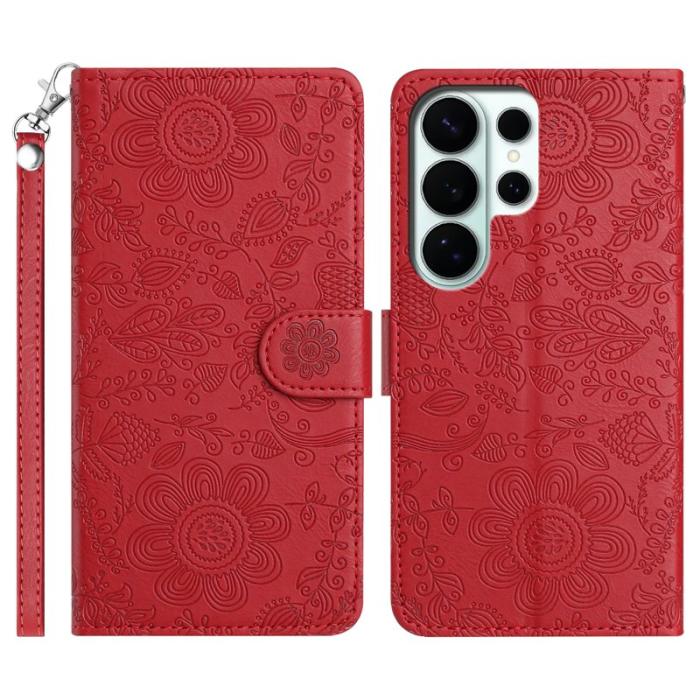 OEM - Samsung Galaxy S26 Ultra Plånboksfodral Blommönster Konstläder - Röd