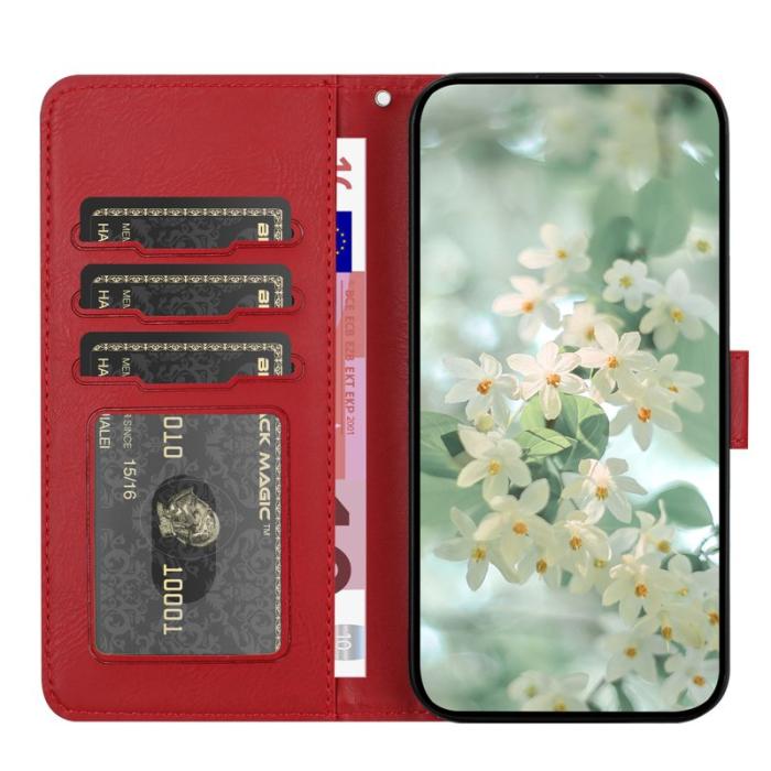 OEM - Samsung Galaxy S26 Ultra Plånboksfodral Blommönster Konstläder - Röd