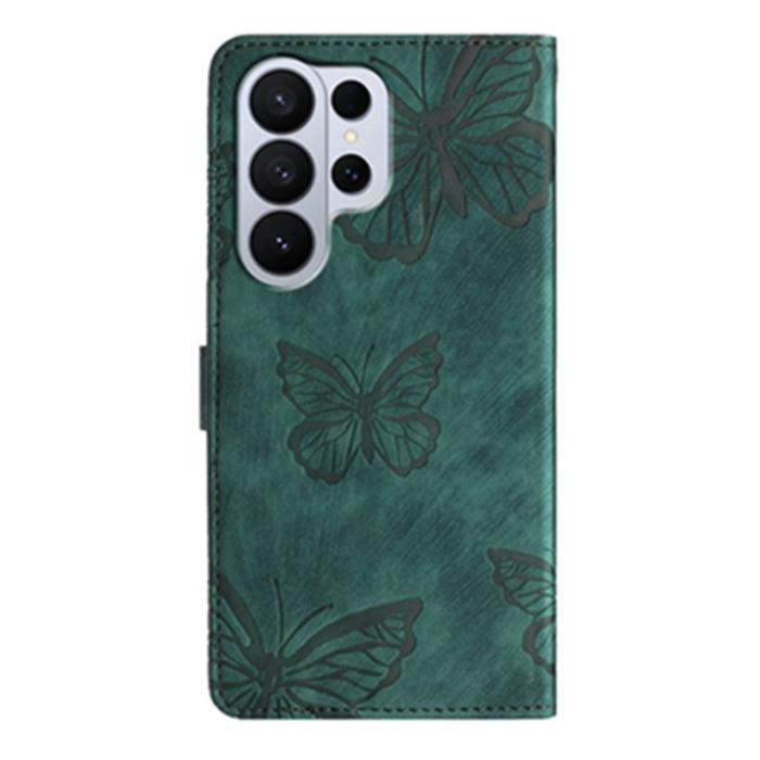 OEM - Samsung Galaxy S26 Ultra Fodral Fjäril Design Flip Äkta Läder - Grön