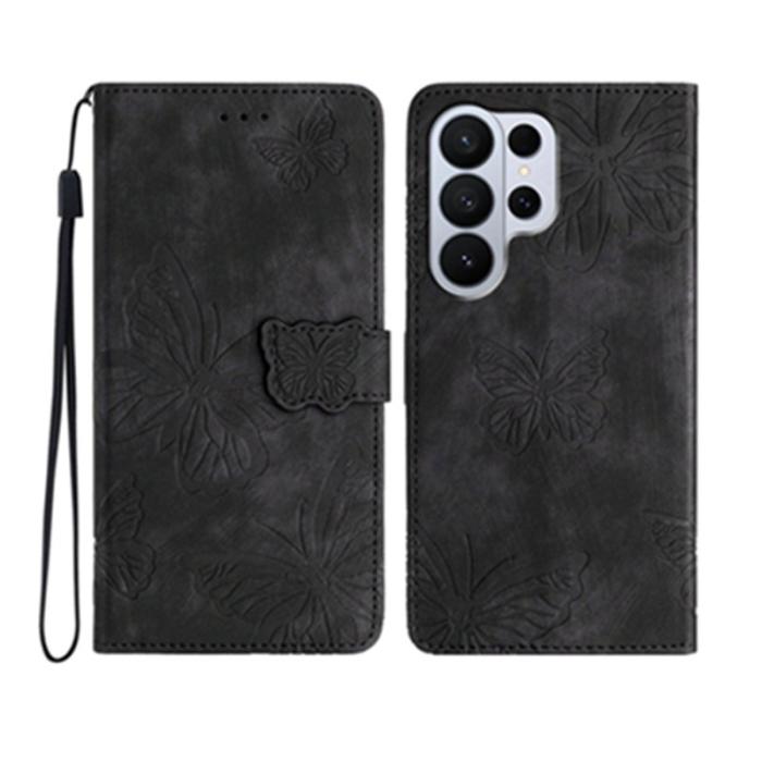 OEM - Samsung Galaxy S26 Ultra Fodral Flip Konstläder Fjäril - Svart