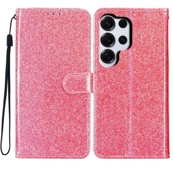 OEM - Samsung Galaxy S26 Ultra Fodral Glitter Anti-Scratch Äkta Läder - Rosa