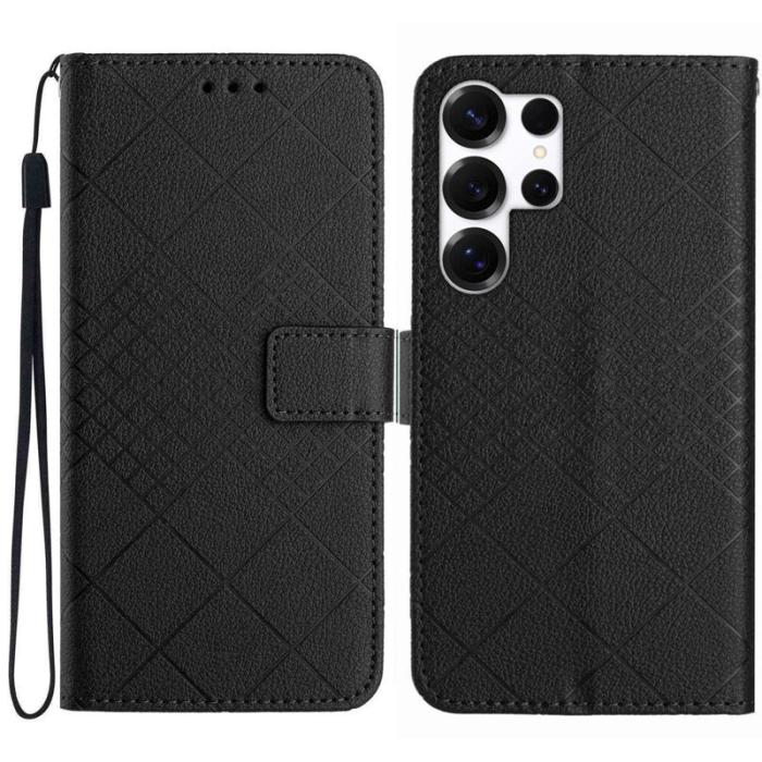 OEM - Samsung Galaxy S26 Ultra Fodral Imprint Konstläder Flip Folio - Svart