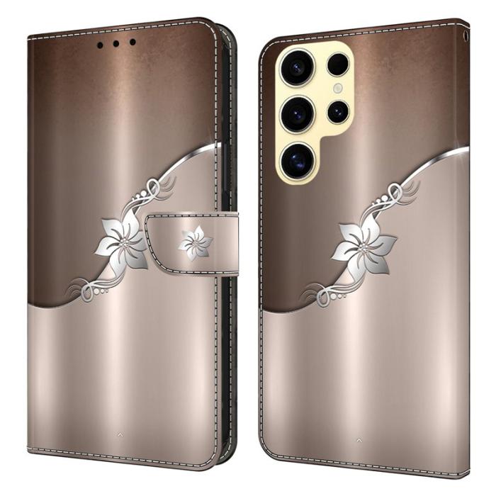 OEM - Samsung Galaxy S26 Ultra Fodral Magnetisk Lås 3D Mönster Äkta Läder - Silver