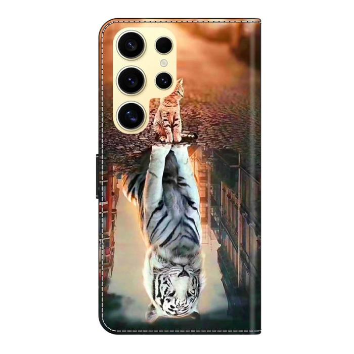 OEM - Samsung Galaxy S26 Ultra Fodral Magnetlås Mönster Äkta Läder - Katt och Tiger