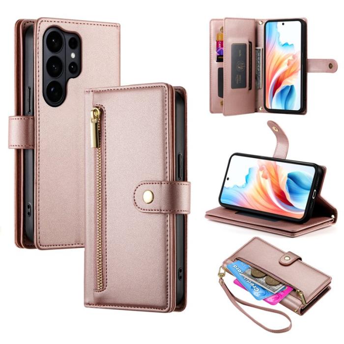 OEM - Samsung Galaxy S26 Ultra Fodral Med Dragkedja Äkta Läder - Rosa