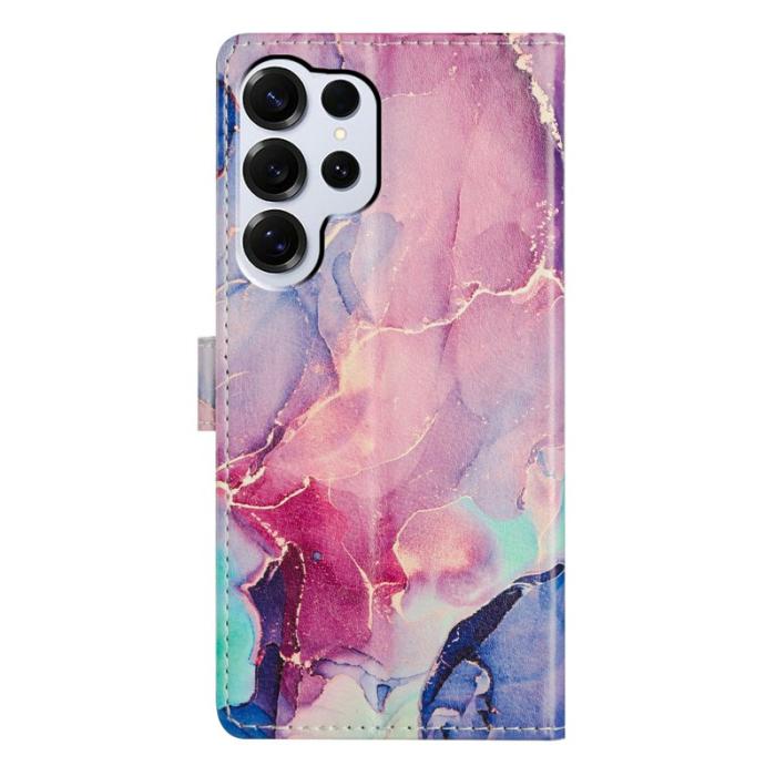 OEM - Samsung Galaxy S26 Ultra Fodral Mönstertryck Flip Konstläder - Grön Rosa Marmor