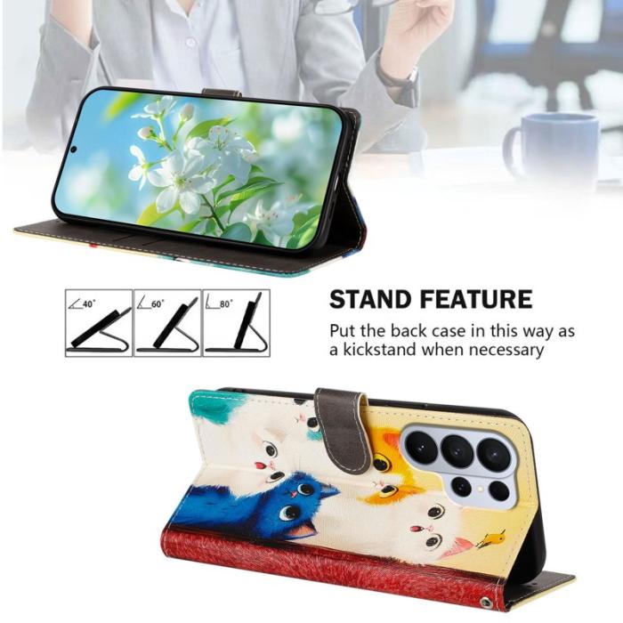 OEM - Samsung Galaxy S26 Ultra Fodral Mönstertryck PU Läder - Färgglada Katter
