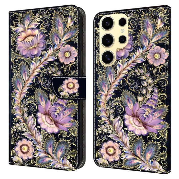 OEM - Samsung Galaxy S26 Ultra Fodral Mönstertryck Ställ Läder Flip - Vintage Guld