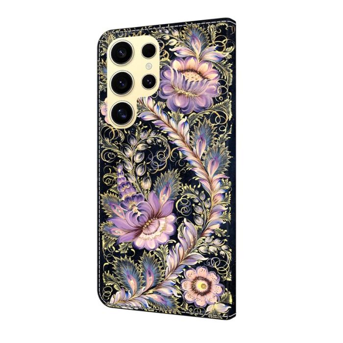 OEM - Samsung Galaxy S26 Ultra Fodral Mönstertryck Ställ Läder Flip - Vintage Guld