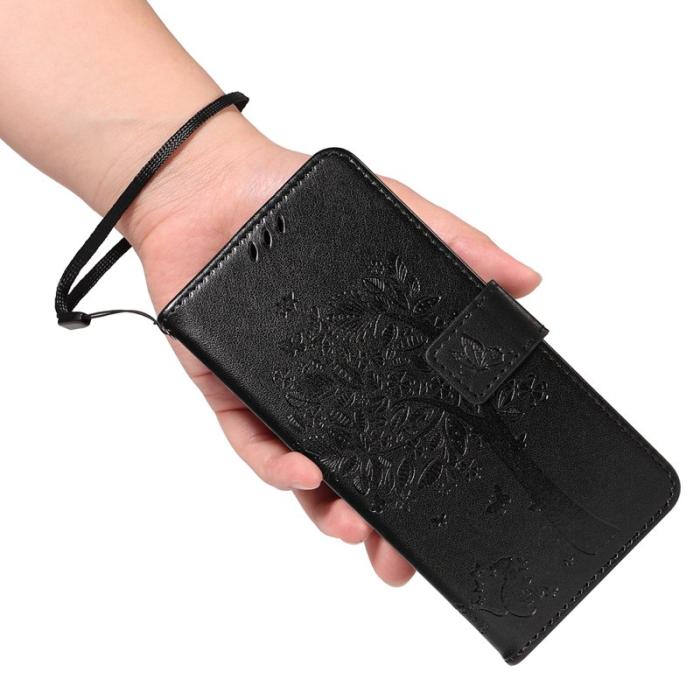 OEM - Samsung Galaxy S26 Ultra Fodral PU Läder Katttree Mönster - Svart