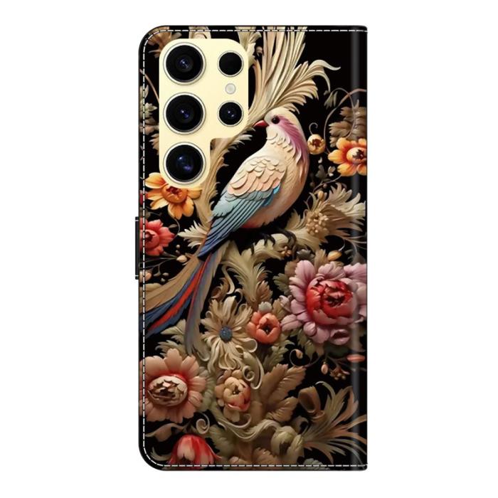OEM - Samsung Galaxy S26 Ultra Fodral PU Läder Ställ - Vintage Blomma och Fågel