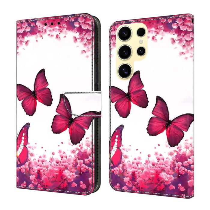 OEM - Samsung Galaxy S26 Ultra Fodral Ställbart Mönstertryck Konstläder - Röd Fjäril