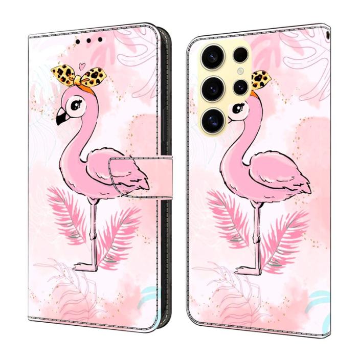 OEM - Samsung Galaxy S26 Ultra Fodral Ställbart Mönstertryck Konstläder - Rosa Fågel