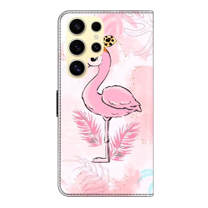 OEM - Samsung Galaxy S26 Ultra Fodral Ställbart Mönstertryck Konstläder - Rosa Fågel