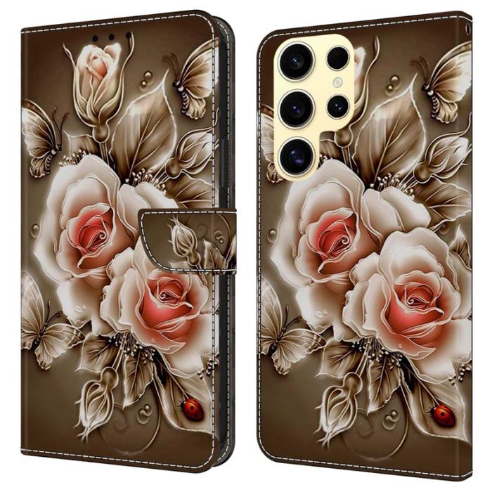 OEM - Samsung Galaxy S26 Ultra Fodral Ställning Mönstertryck Konstläder - Brun Rosé