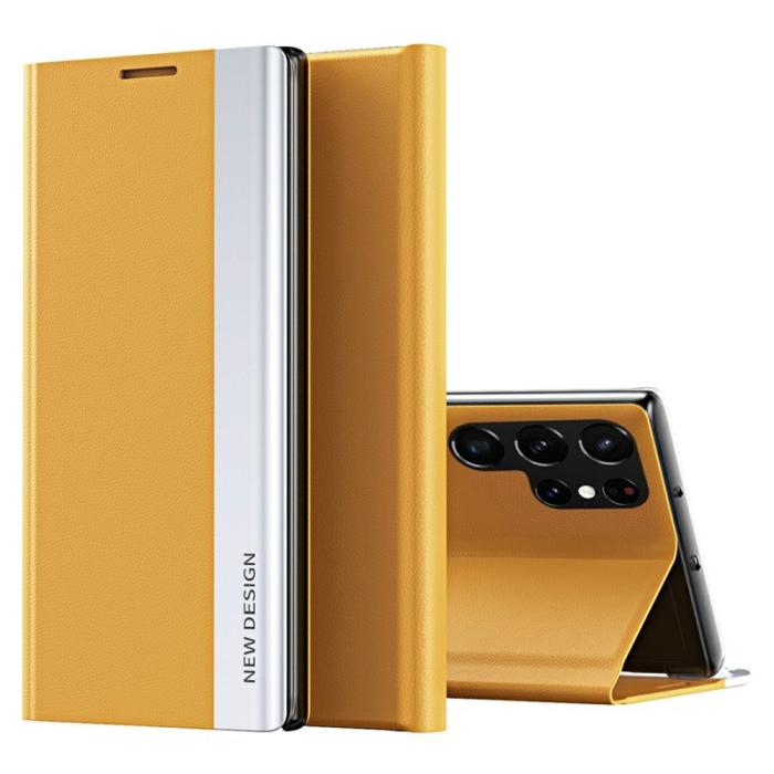 OEM - Samsung Galaxy S26 Ultra Mobilskal Anti-Drop Äkta Läder Ställ - Gul