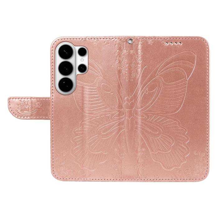 OEM - Samsung Galaxy S26 Ultra Mobilskal Fjärilsmönster KonstLäder - Roséguld