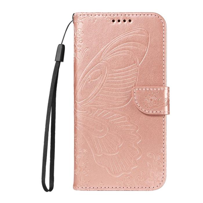 OEM - Samsung Galaxy S26 Ultra Mobilskal Fjärilsmönster KonstLäder - Roséguld