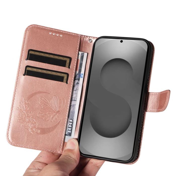 OEM - Samsung Galaxy S26 Ultra Mobilskal Fjärilsmönster KonstLäder - Roséguld