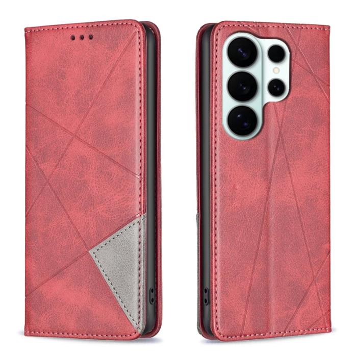 OEM - Samsung Galaxy S26 Ultra Mobilskal Geometrisk Prägling Äkta Läder - Röd