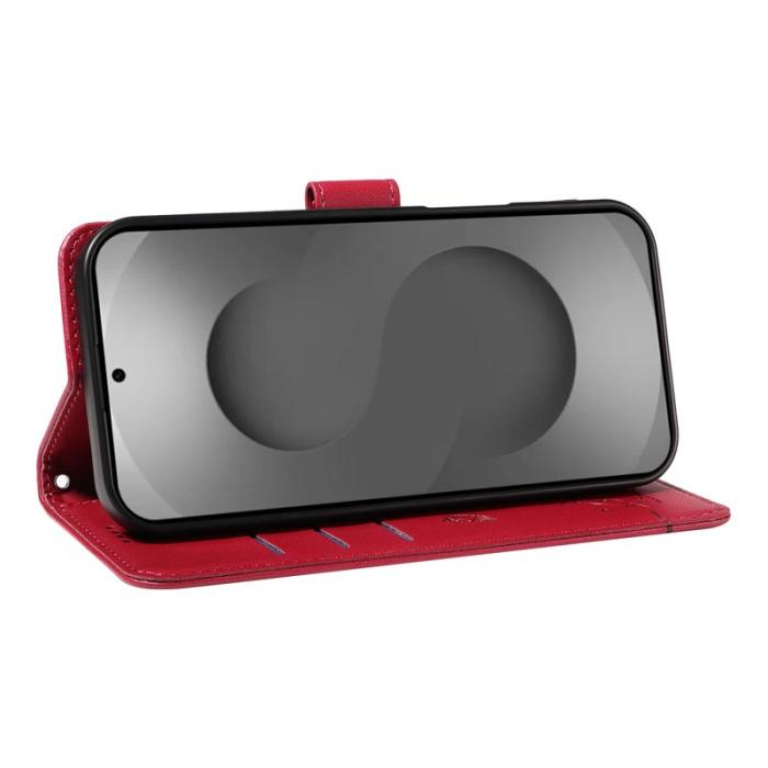 OEM - Samsung Galaxy S26 Ultra Mobilskal Kattmönster Imprint KonstLäder - Röd