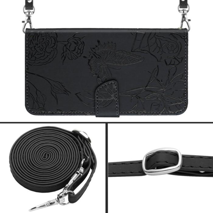 OEM - Samsung Galaxy S26 Ultra Mobilskal KonstLäder Fjäril Blomtryck - Svart