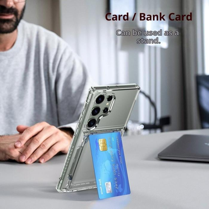OEM - Samsung Galaxy S26 Ultra Mobilskal Plast Med Kortfack Ställ - Transparent