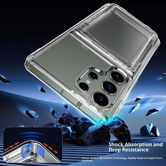 OEM - Samsung Galaxy S26 Ultra Mobilskal Plast Med Kortfack Ställ - Transparent