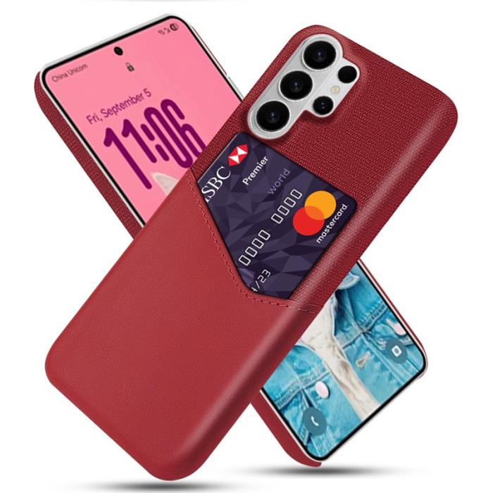 OEM - Samsung Galaxy S26 Ultra Mobilskal PU Läder Tyg Hård PC - Röd