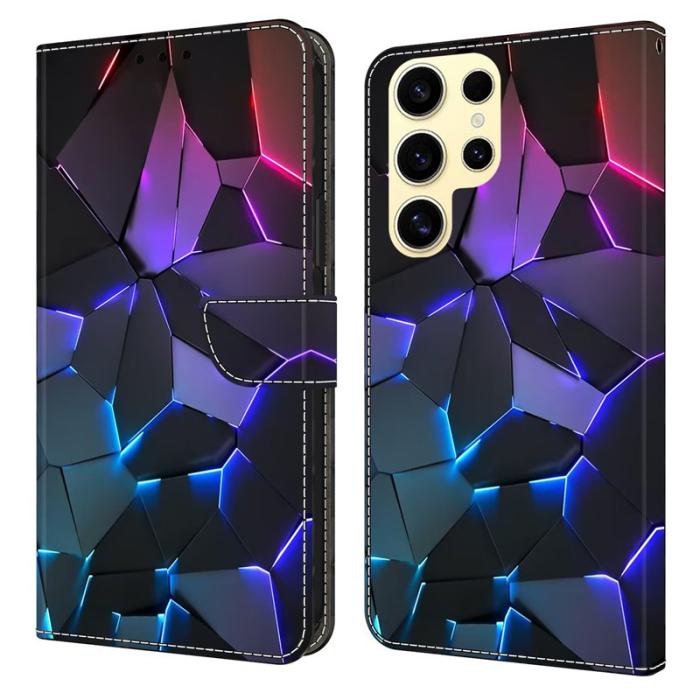 OEM - Samsung Galaxy S26 Ultra Mobilskal TPU + KonstLäder Flip - Blå Sprickor