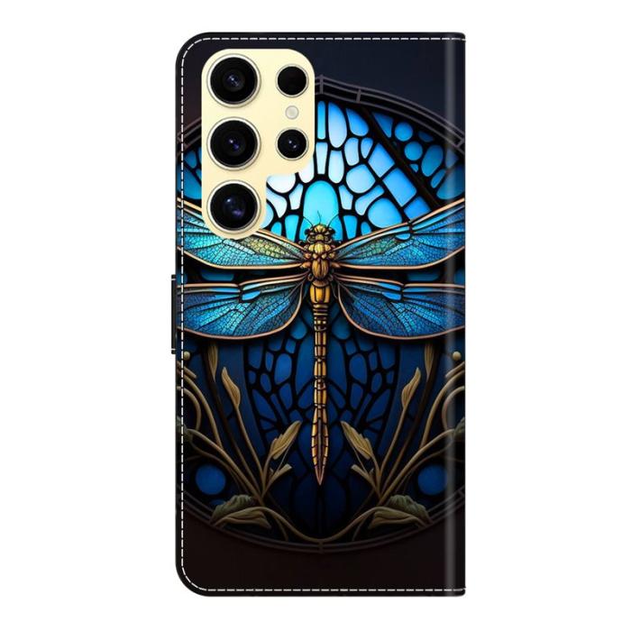 OEM - Samsung Galaxy S26 Ultra Mobilskal TPU + KonstLäder Flip - Blå Trollslända