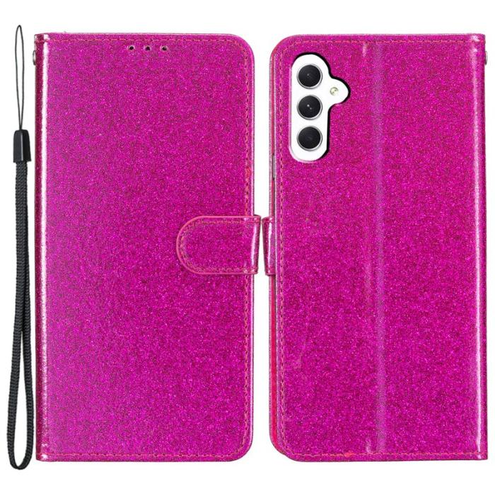 OEM - Shiny Samsung Galaxy A55 5G Fodral Äkta Läder Ställ - Rosa