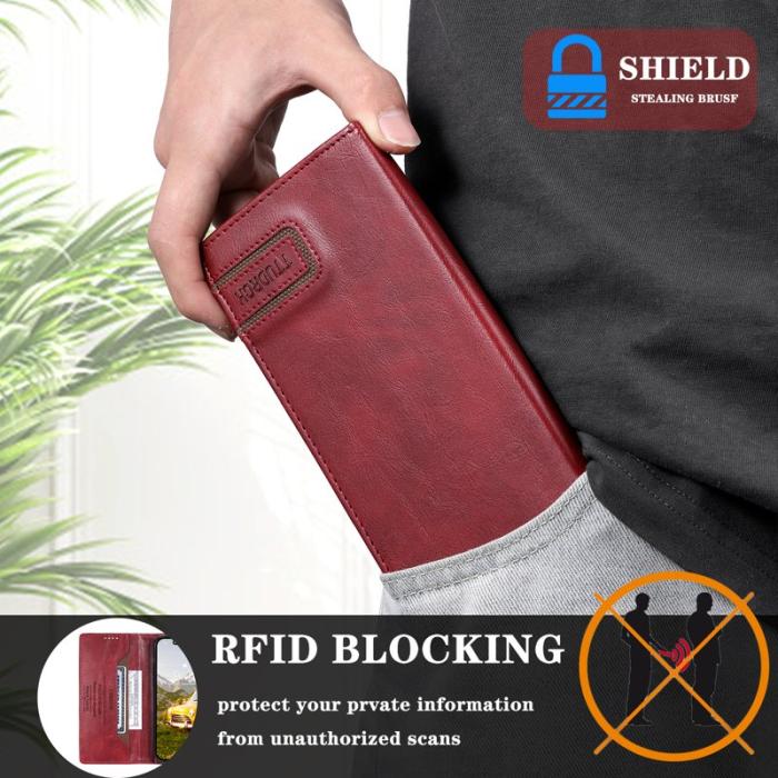 TTUDRCH - TTUDRCH Samsung Galaxy S26+ Plånboksfodral Konstläder RFID Skydd - Vinröd