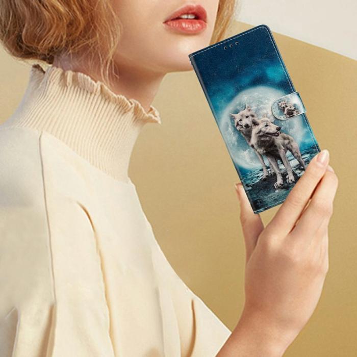 OEM - Two Wolves Samsung Galaxy A57 Plånboksfodral Konstläder Mönster - Vit