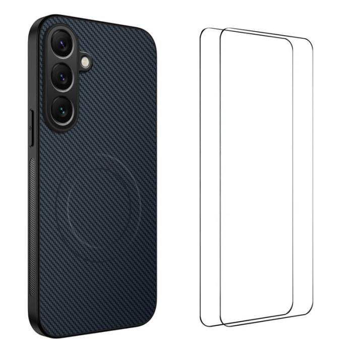 WANLONFENG - WANLONFENG Samsung Galaxy A35 5G Skal Kolfiber Textur PC TPU - Safir