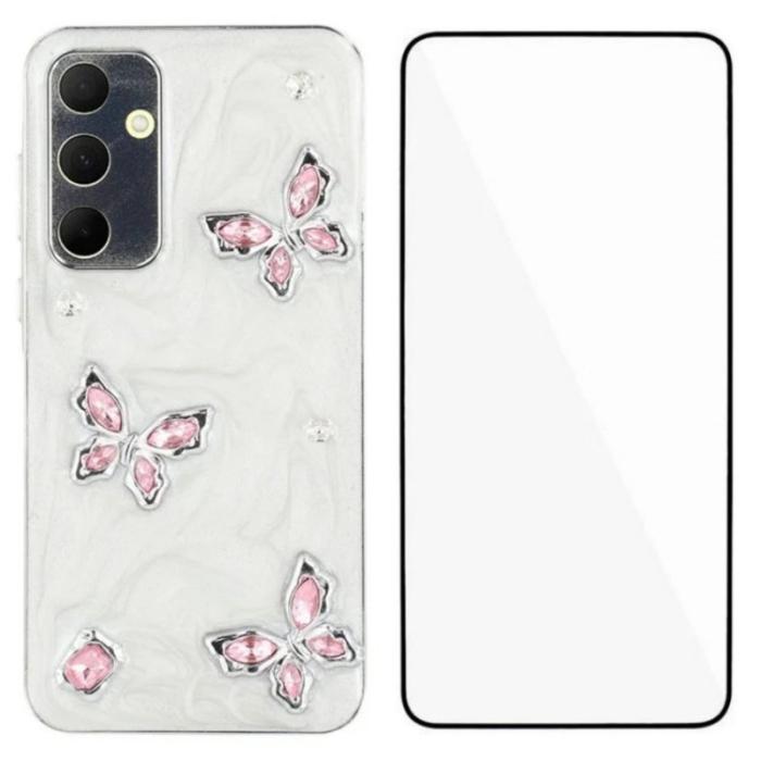 WANLONFENG - WANLONFENG Samsung Galaxy A35 5G Skal TPU + Akryl - Rosa Fjäril