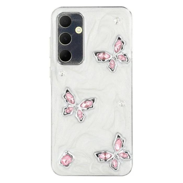 WANLONFENG - WANLONFENG Samsung Galaxy A35 5G Skal TPU + Akryl - Rosa Fjäril