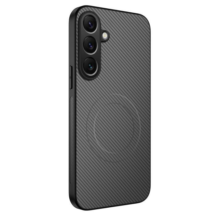 WANLONFENG - WANLONFENG Samsung Galaxy A55 5G Skal Kolfiber Textur PC TPU - Grå