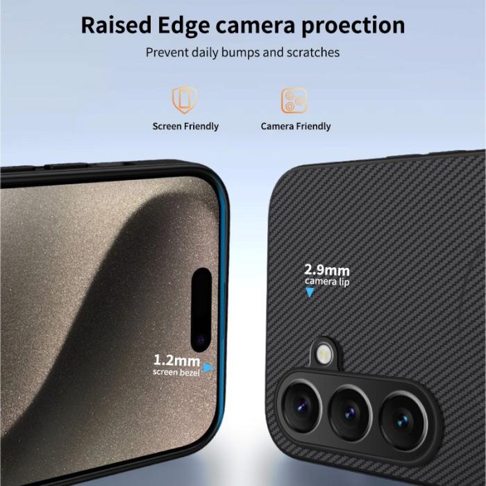 WANLONFENG - WANLONFENG Samsung Galaxy A55 5G Skal Kolfiber Textur PC TPU - Svart