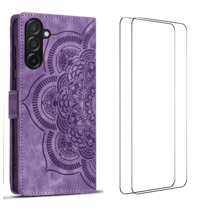 WANLONFENG - WANLONFENG Samsung Galaxy A55 5G Skal Mandala Äkta Läder - Lila